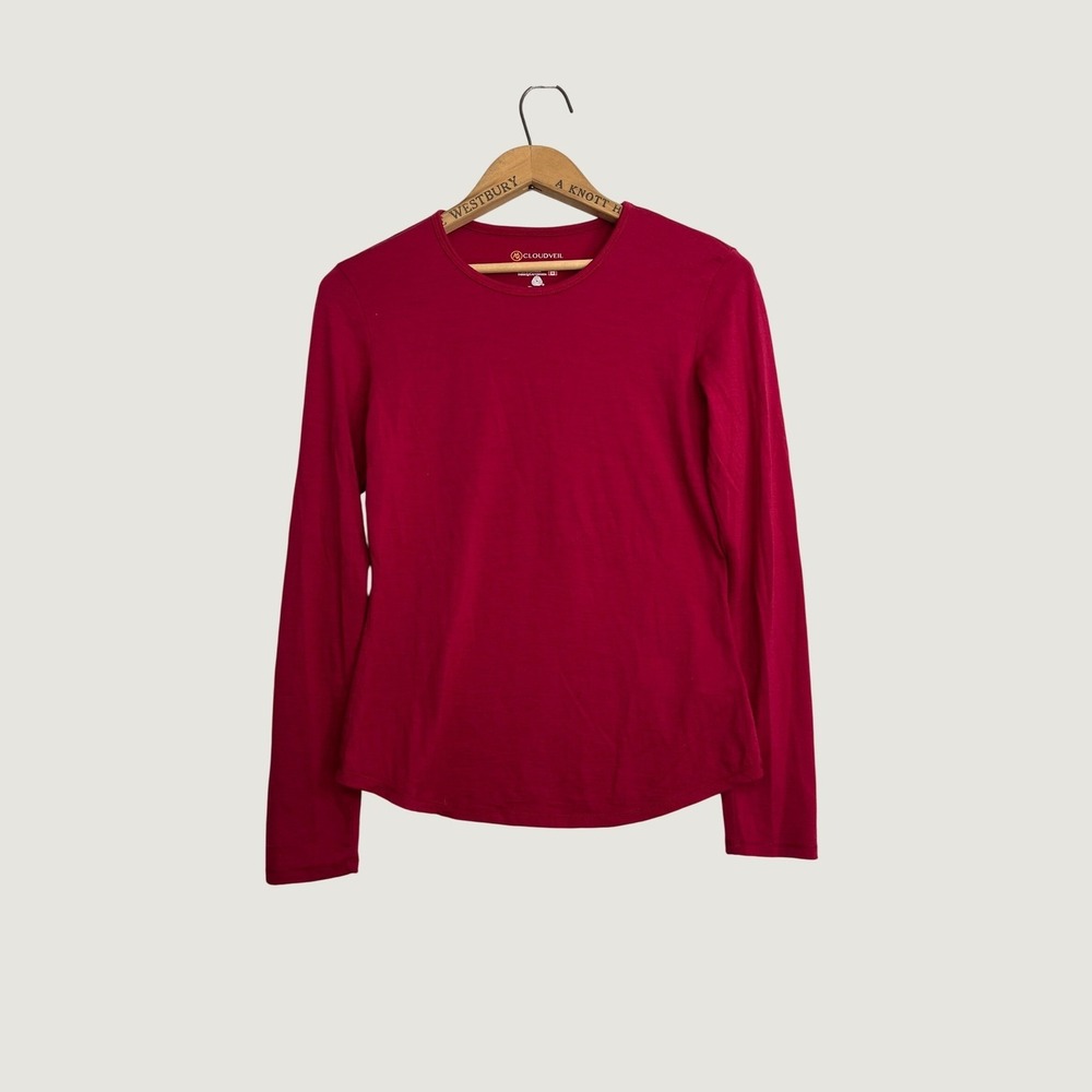 Cloudveil Womens Small 100% Merino Wool Long Sleeve Top Pink Crew Neck
